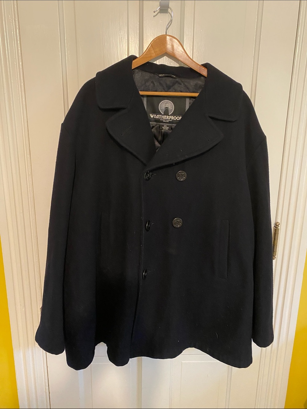 Weatherproof Men’s Black Double-Breasted Wool Peacoat